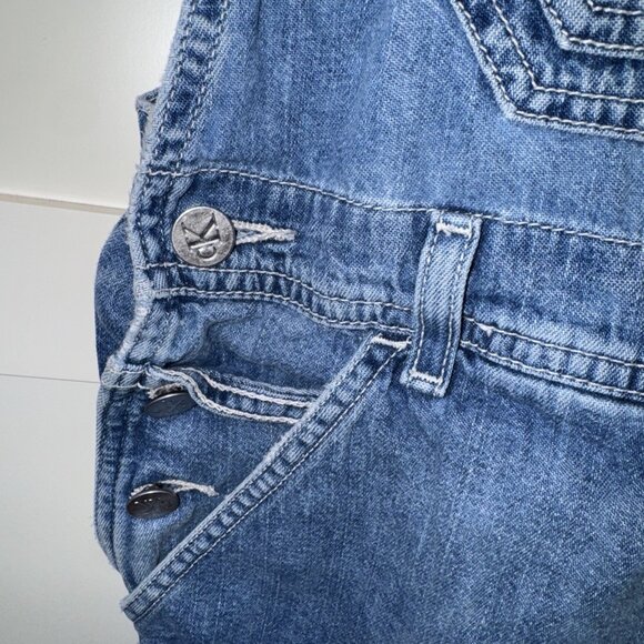 Vintage Calvin Klein Bib Overalls Shorts Jeans Denim Womens L Double Stone Wash - Picture 3 of 16
